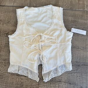 Kirious Los Angeles Linen Lace Tie Front Vest Top Cream Boho Cottagecore NWT- M